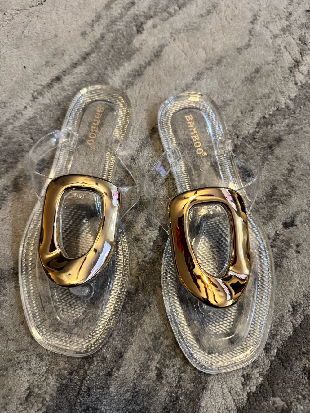 BAMBOO Clear Jelly Thong Sandals with Gold Accent